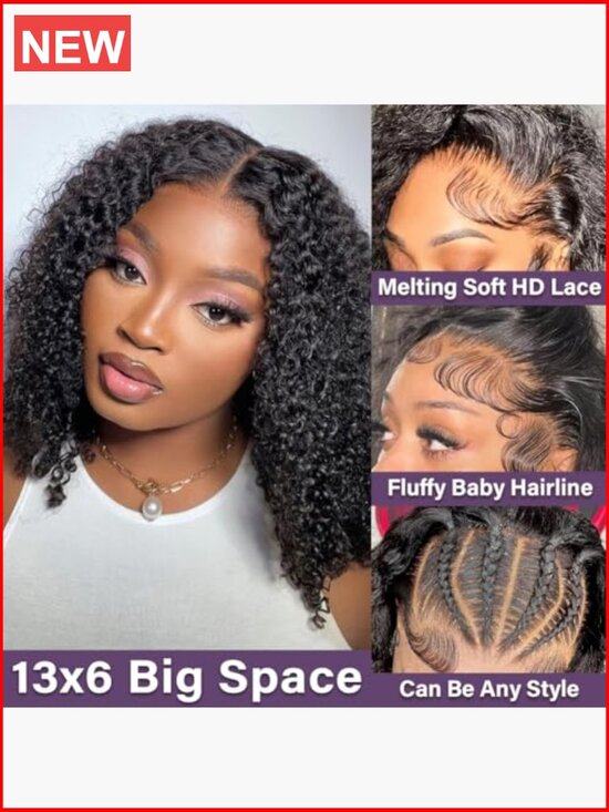 100% Human Hair 13x6 HD Lace Front Wig Deep Wave Bob Short Curly Wet and Wavy main image 6